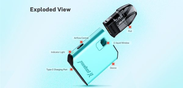 Hellvape Fusion R 主機與煙彈結構拆解示意圖