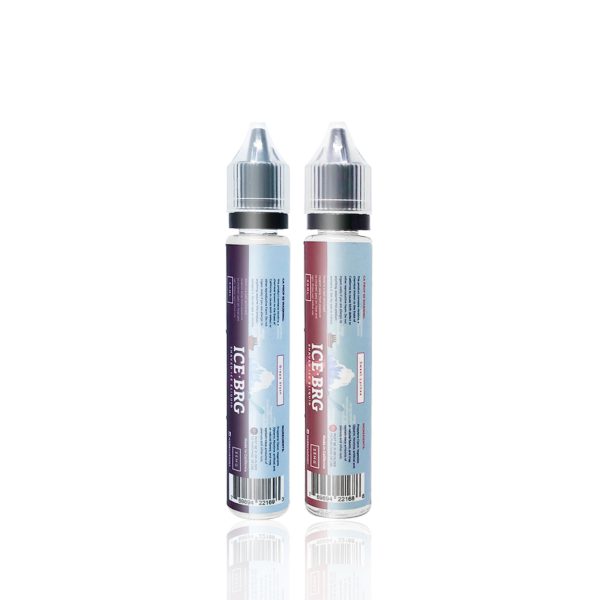 ICE BRG 冰山煙油雙瓶背面標籤展示，清楚呈現品牌條碼與成分資訊。